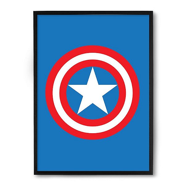 Quadro Decorativo 33x43cm Nerderia e Lojaria escudo capitao america preto