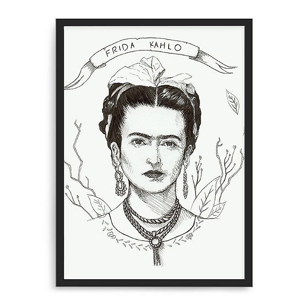 Quadro Decorativo 33x43cm Nerderia e Lojaria frida linhas preto