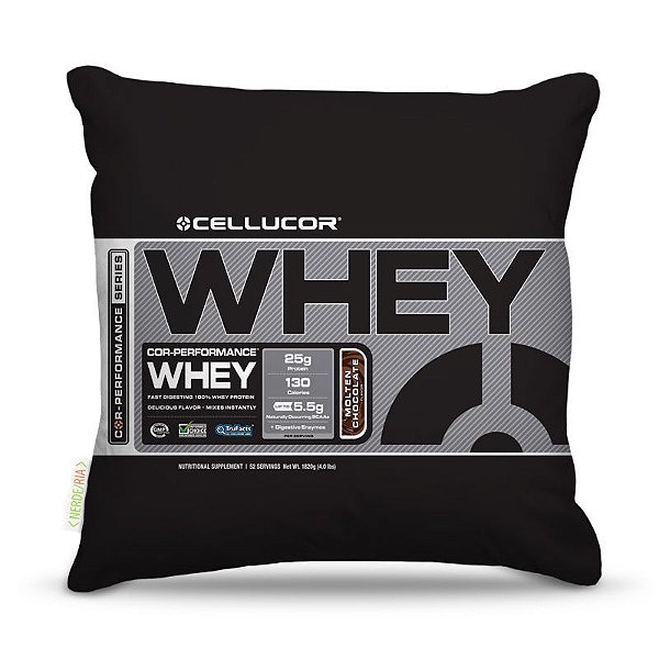 Almofada 40 x 40cm Nerderia e Lojaria whey cellucor colorido