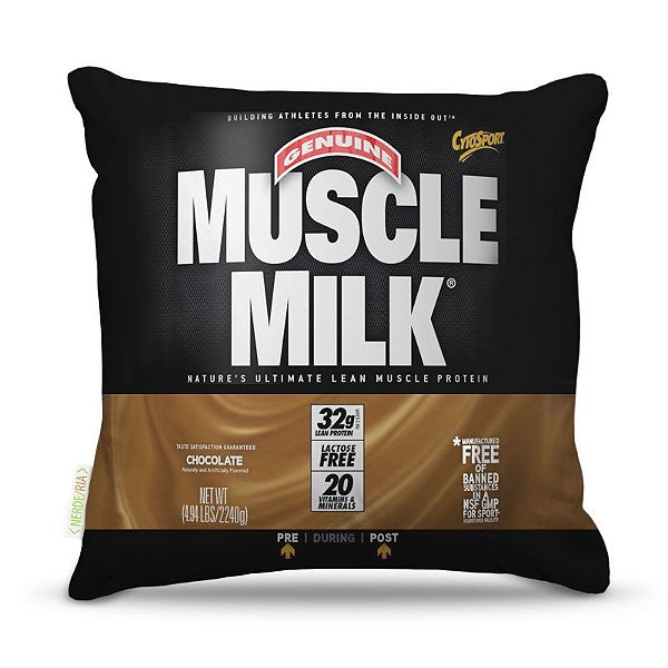 Almofada 40 x 40cm Nerderia e Lojaria whey musclemilk colorido