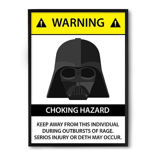 Quadro Decorativo 33x43cm Nerderia e Lojaria warning vader preto