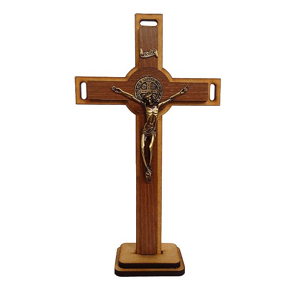 Crucifixo de Mesa e Parede com Medalha de São Bento [30cm/MDF]