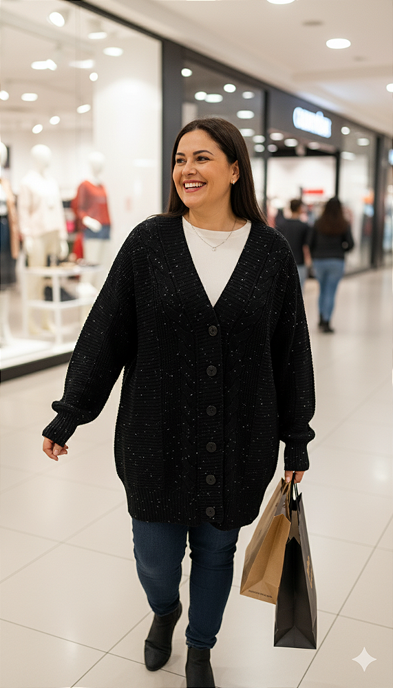 Casaco de tricot Plano invernal plus size