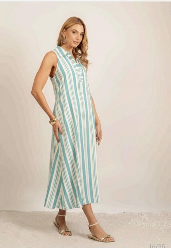 Vestido de viscose midi listrado