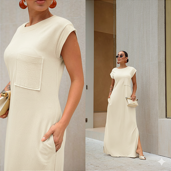 Vestido Rabat de viscose algodão e linho