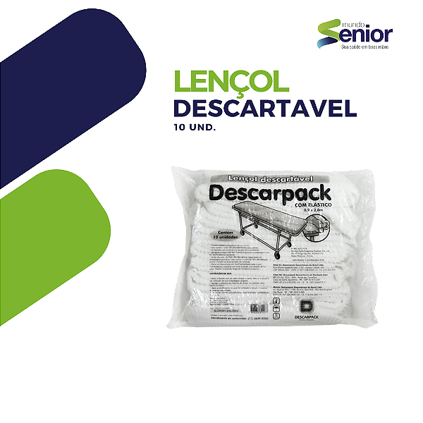 Lençol Descartável 0,90cm X 2,0m Com Elástico Pacote C/10 Unid. – Descarpack