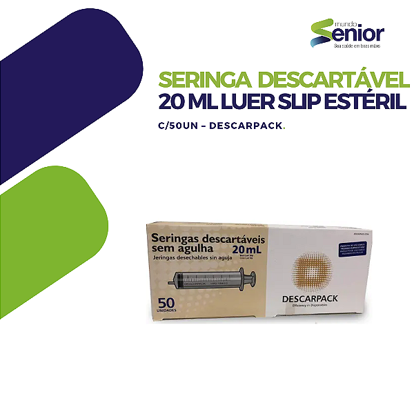 Seringa Descartável 20ml Luer Slip Estéril C/50Un - Descarpack