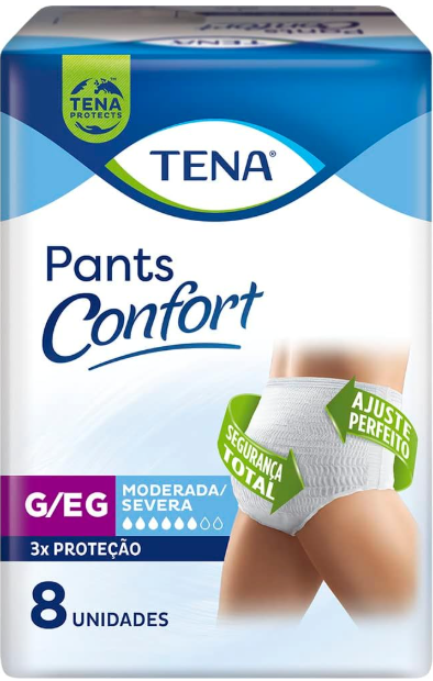 FRALDA GERIATRICA TENA PANTS CONFORT G/EG MODERADA/SEVERA PACOTE COM 8