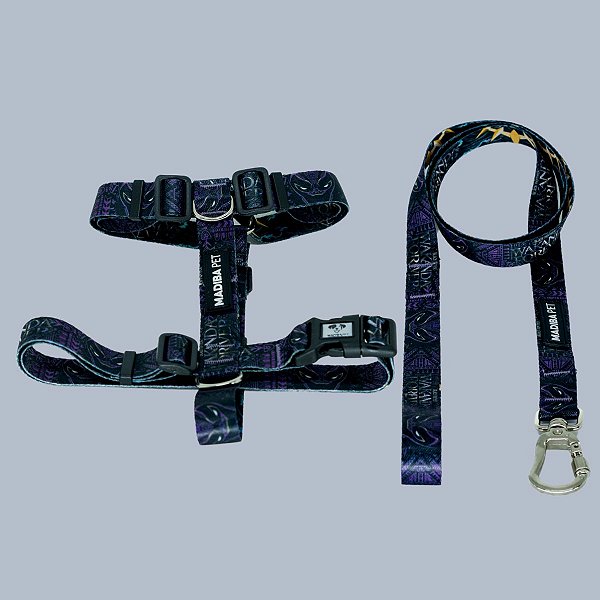 Kit Peitoral H e Guia de Passeio Wakanda Forever para Cães e Gatos - Madiba Pet