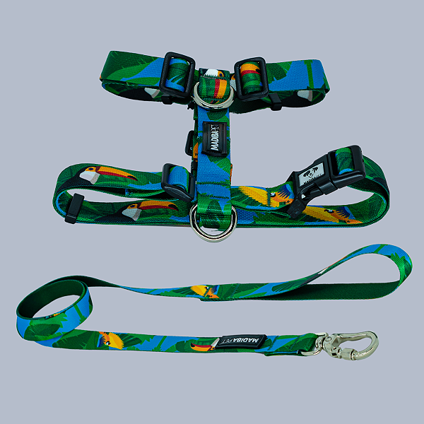 Kit Peitoral H e Guia de Passeio Amazônia para Cães e Gatos - Madiba Pet