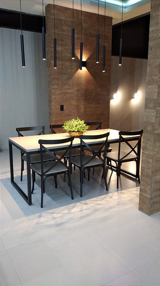 Conjunto de Mesa Retangular com 6 cadeiras