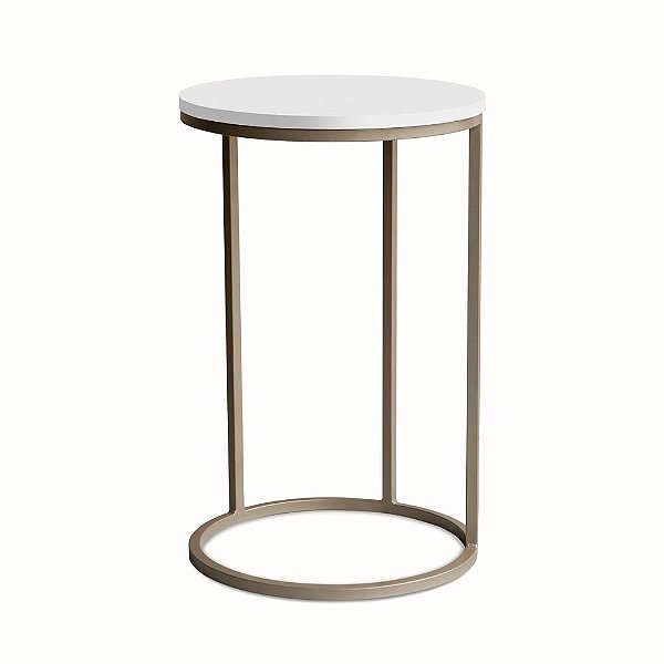 Mesa Lateral redonda Kira de ferro Dourado com tampo Branco