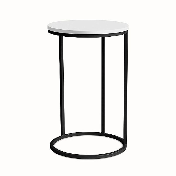 Mesa Lateral redonda Kira de ferro Preto com tampo Branco