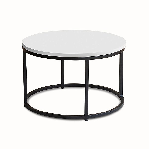 Mesa de Centro redonda Kira Preto com tampo Branco