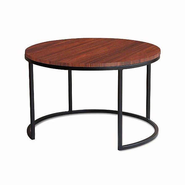 Mesa de Centro redonda Kira 63cm - Preto com tampo Nova Imbuia