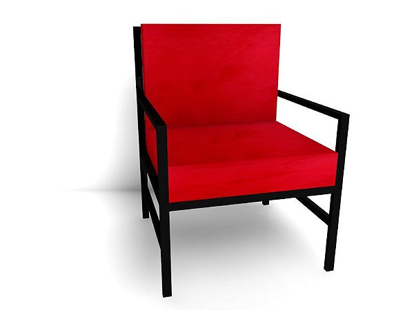 Poltrona Zara de Ferro Preta - Estofado Vermelho