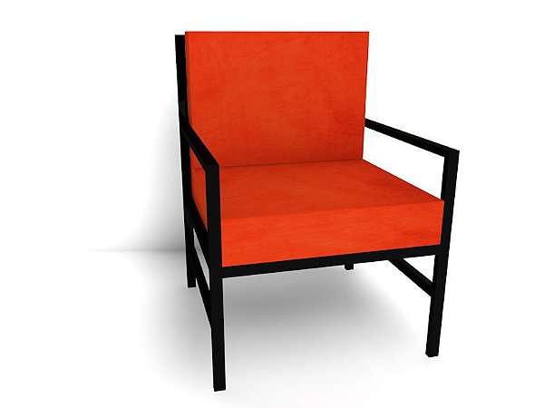 Poltrona Zara de Ferro Preta - Estofado Laranja