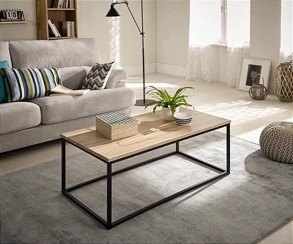 Mesa de centro Ravena Preto com tampo Carvalho Malva