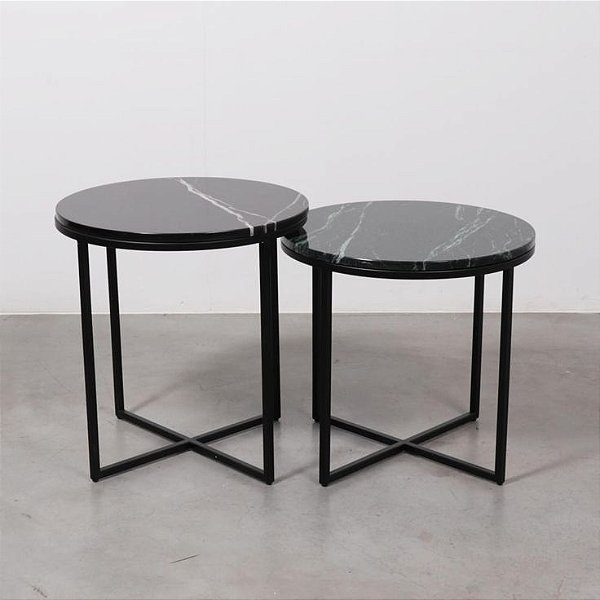 Duo de Mesas de Centro Amanda Preto com tampo Marquina