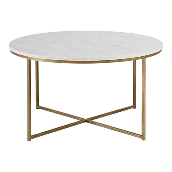 Mesa de Centro Mariah Dourado com tampo Branco Marmorizado