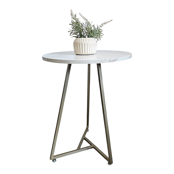 Mesa Lateral Agata Dourada Campanhe com tampo Branco Marmorizado