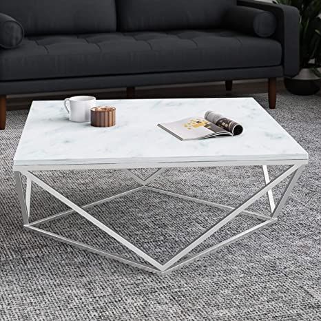 Mesa de Centro Madu Ferro Branco com Tampo Vulcano