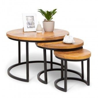 Trio de Mesas Redondas Nayla Preto com tampo Truffel
