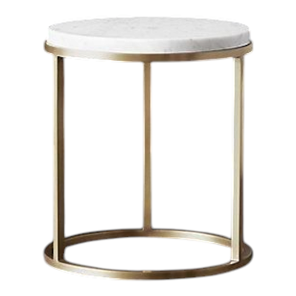 Mesa Lateral redonda Nina de ferro Dourado com tampo Branco
