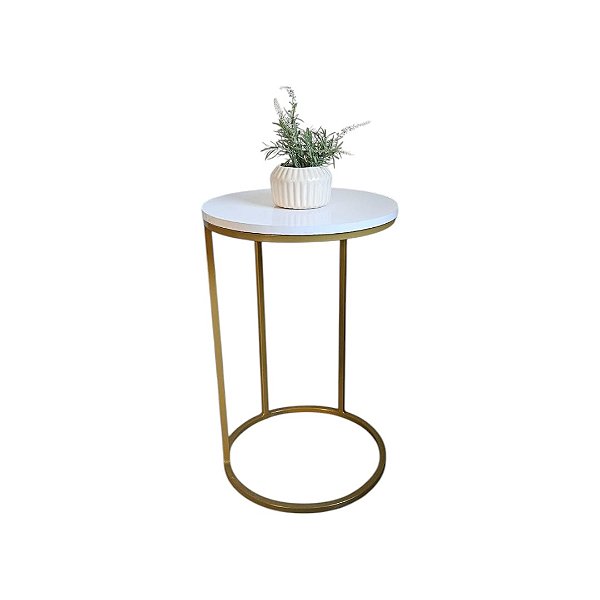 Mesa de Apoio Lateral Sofá Kira de ferro Dourada com tampo Branco