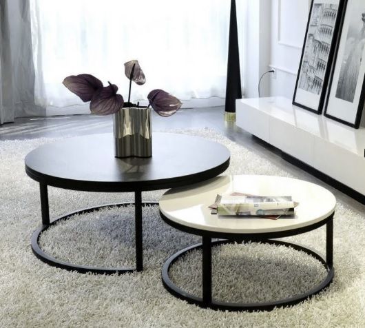 Kit com Duo de mesas de centro Kira Preto e Branco