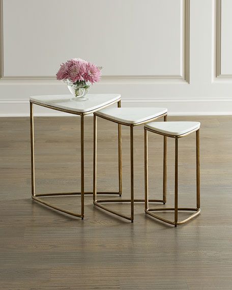 Trio de Mesas Lateral Aurora Dourado com Tampo Branco