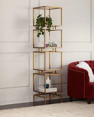 Estante Decorativa de Ferro Dourada com MDF ou VIDRO