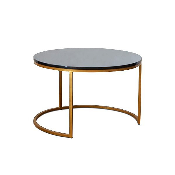 Mesa de Centro redonda Kira 63cm - Dourada com tampo Preto Brilhante