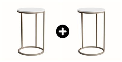 KIT COM 2 MESAS KIRA (LATERAL) - DOURADA COM TAMPO BRANCO