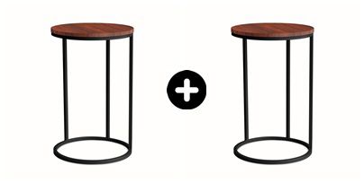 KIT COM 2 MESAS KIRA (LATERAL) - PRETA COM TAMPO NOVA IMBUIA