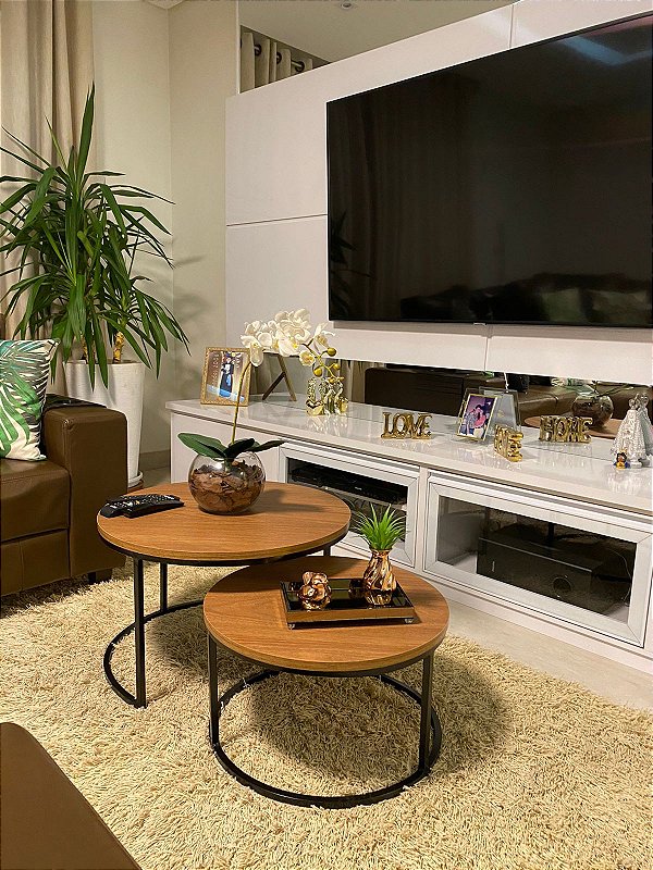 DUO  DE MESAS DE CENTRO KIRA COM TAMPO EM MDF LOURO FREIJO