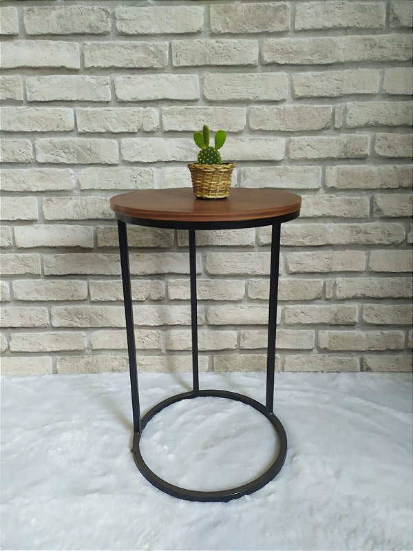 MESA LATERAL REDONDA PRETA TAMPO MDF JATOBÁ MODELO KIRA