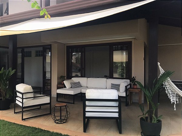 CONJUNTO DE SOFÁ DE FERRO COM CHAISE  ESTILO INDUSTRIAL ÁREA  INTERNA E EXTERNA