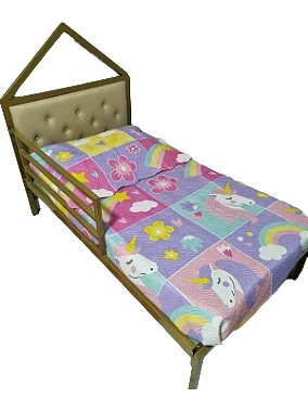 Cama Infatil Helena com Proteção Lateral Detalhes em Botonê Estilo Montessoriana - 70x130