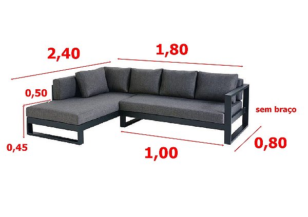 Sofá de Ferro Maite com Chaise 1,80X2,40
