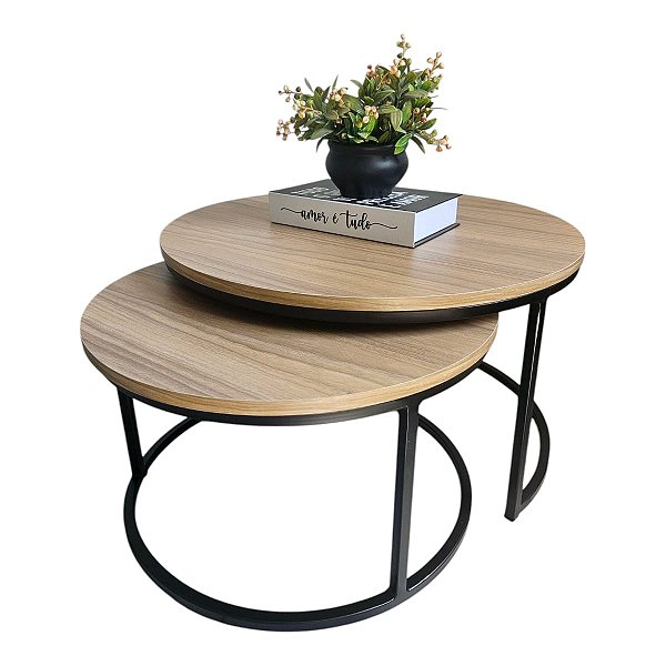 Duo de Mesas de centro Kira Preto com tampo em MDF Savana