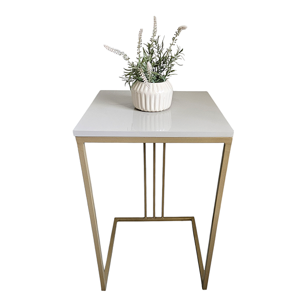 MESA LATERAL QUADRADA DOURADA  COM TAMPO  OFF WHITE