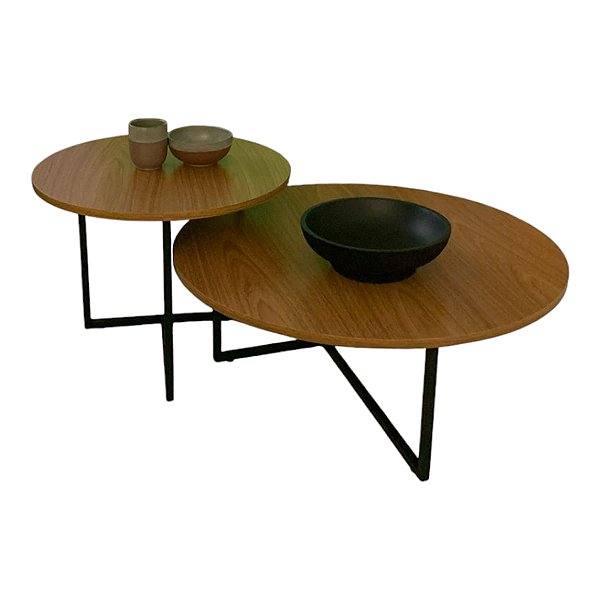 Duo de Mesas de centro Alana Preto com MDF Louro Freijó