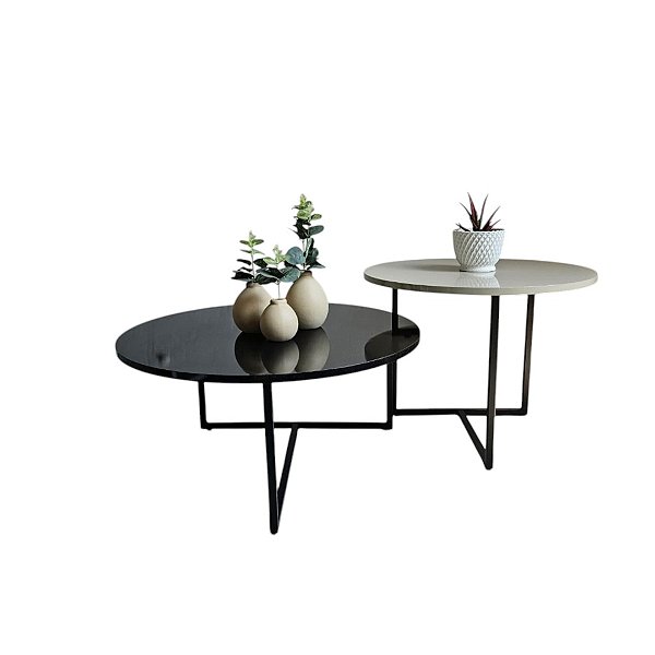 Duo de Mesas de centro Alana Preto com MDF Preto e Branco