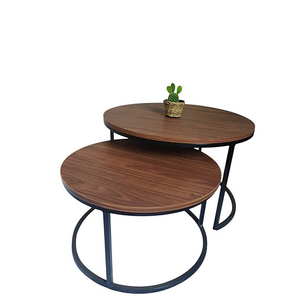 Duo de Mesas de Centro Kira Preto com MDF Jatobá Brasileiro