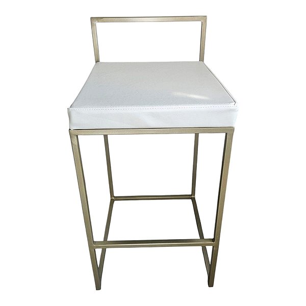 Banqueta Lis Champanhe com Assento em Courino Branco