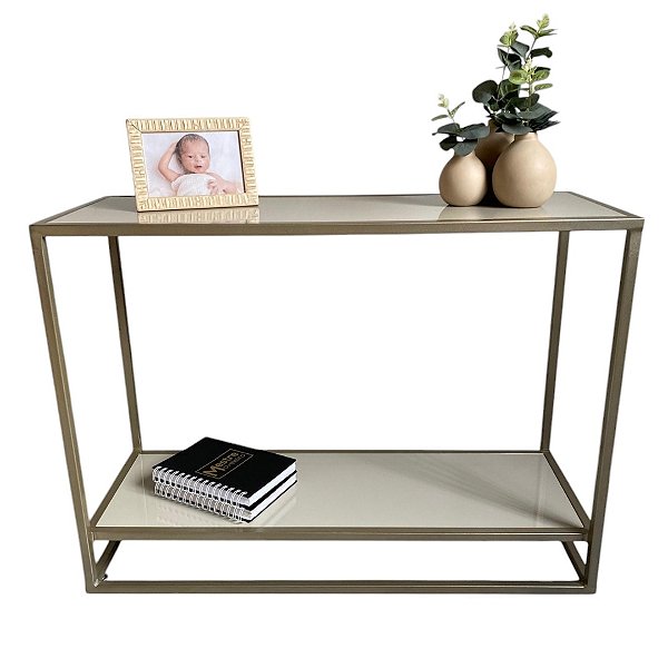 Mesa Lateral de Apoio Sofá Modelo Mel Champanhe com MDF OffWhite