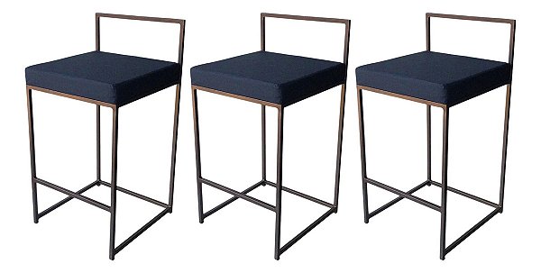 Banquetas Altas 60cm Lis – Kit com 3 em Ferro Café Acetinado e Estofado