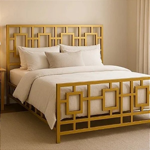 Cama de Ferro Sonia Dourada com Super King 1,93x2,03