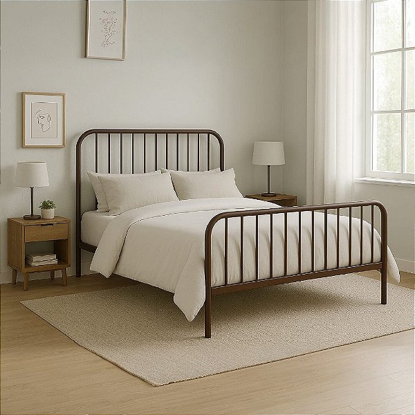 Cama de Ferro Diana Tamanho Queen 1,58x1,98 com 30cm do Chão